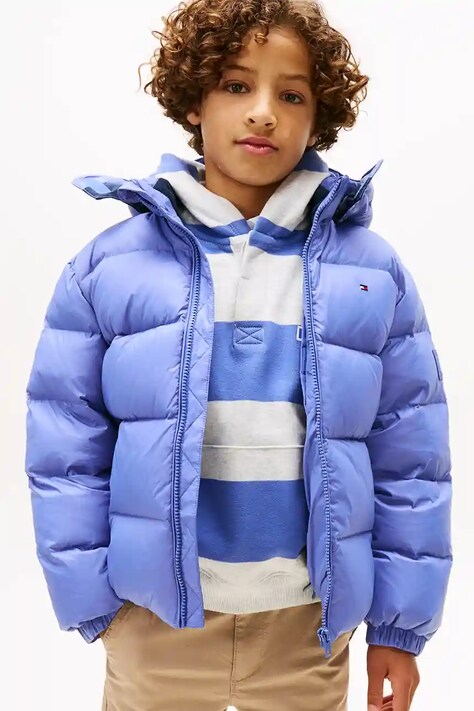 Tommy Hilfiger kurtka puchowa dziecięca kolor niebieski KB0KB10091