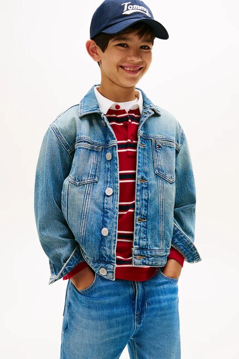 Tommy Hilfiger kurtka jeansowa dziecięca kolor niebieski KB0KB10108
