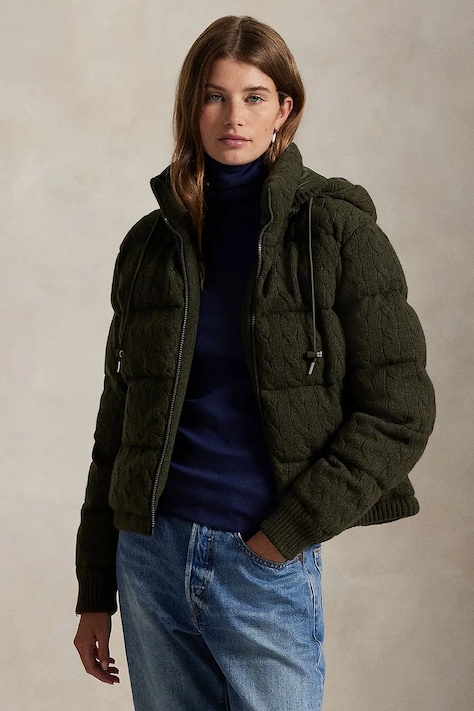 Vlněná bunda Polo Ralph Lauren zelená barva, zimní, oversize, 211A92614