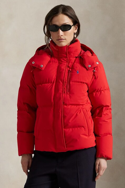 Péřová bunda Polo Ralph Lauren červená barva, zimní, 211971190