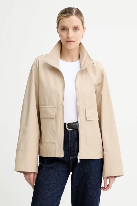 Calvin Klein kurtka kolor beżowy przejściowa LV044C528G