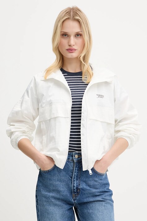 Tommy Jeans geacă culoarea alb, de tranziție, oversize, DW0DW20952