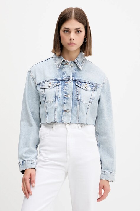 Džínová bunda Tommy Jeans modrá barva, přechodná, oversize, DW0DW21063