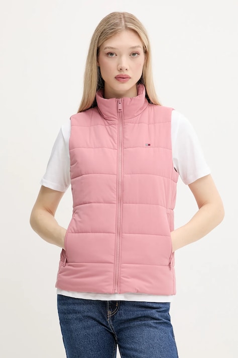 Prsluk Tommy Jeans boja: ružičasta, za prijelazno razdoblje, DW0DW21409
