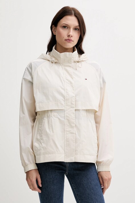 Bunda Tommy Hilfiger béžová barva, přechodná, WW0WW46444