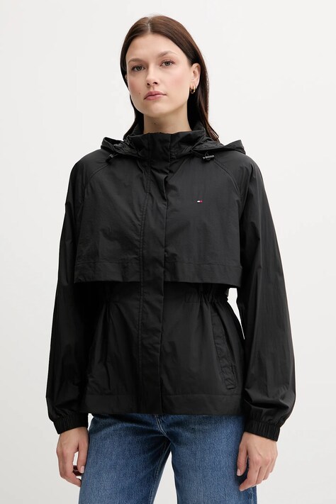 Bunda Tommy Hilfiger černá barva, přechodná, WW0WW46444