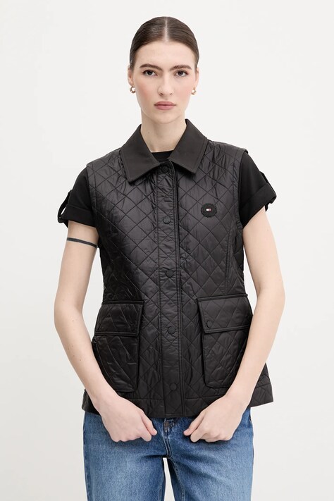 Tommy Hilfiger vestă culoarea negru, de tranzitie, WW0WW45638