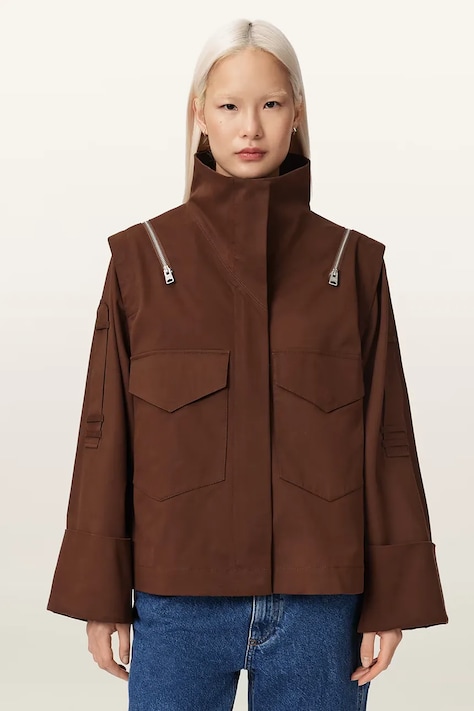 AllSaints μπουφάν γυναικείο με βαμβάκι LEIGHTON καφέ W039OC