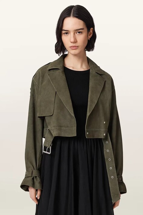 AllSaints кожаная куртка для женщин из замши OPHELIA зелёная W054LC