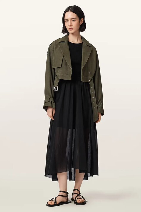 AllSaints ramoneska damska zamszowa OPHELIA zielona W054LC