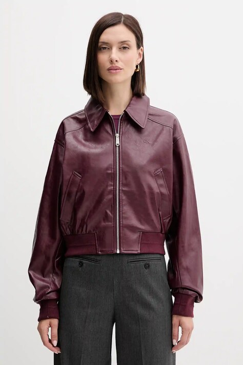 Calvin Klein Jeans geacă culoarea bordo, de tranziție, LV047C518G