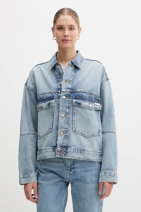 Džínová bunda Calvin Klein Jeans modrá barva, přechodná, oversize, LV047C730G