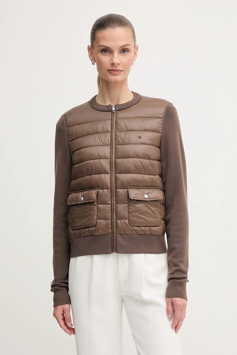 Bunda s příměsí vlny Tommy Hilfiger hnědá barva, přechodná, WW0WW46741