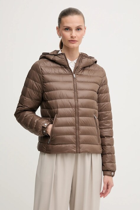 Péřová bunda Tommy Hilfiger hnědá barva, přechodná, WW0WW46788