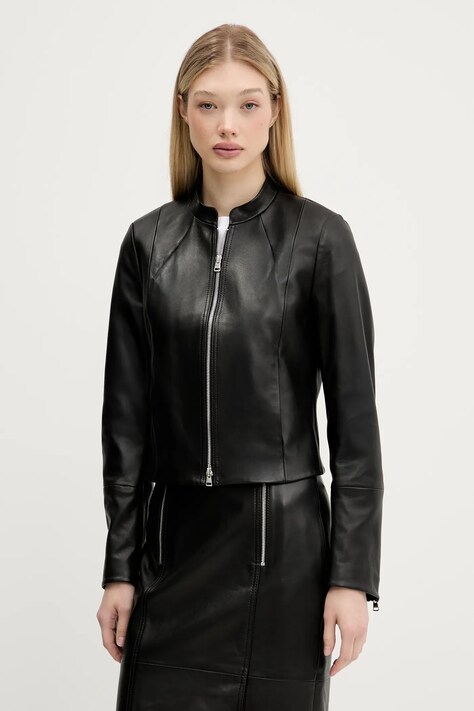 HUGO geacă de piele culoarea negru, de tranzitie, 50541262