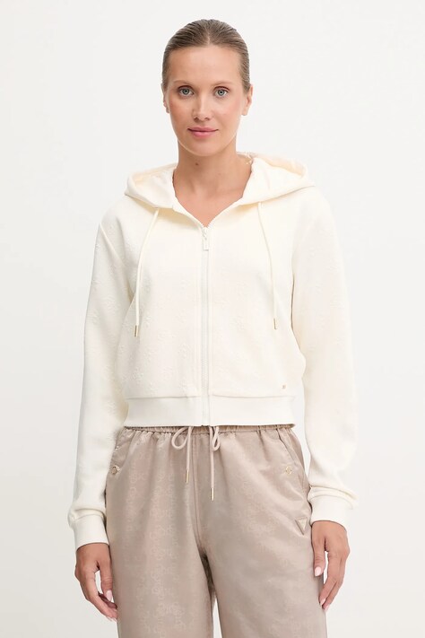 Guess bluza PEONY damska kolor beżowy z kapturem gładka V5YQ06 KBSL2