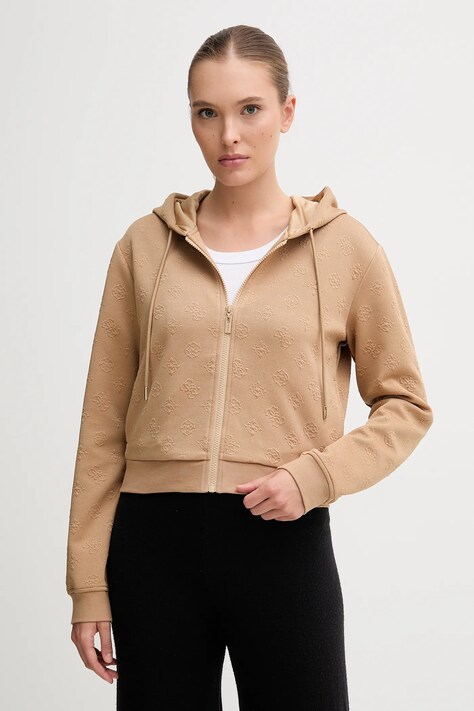 Mikina Guess PEONY béžová farba, s kapucňou, jednofarebná, V5YQ06 KBSL2
