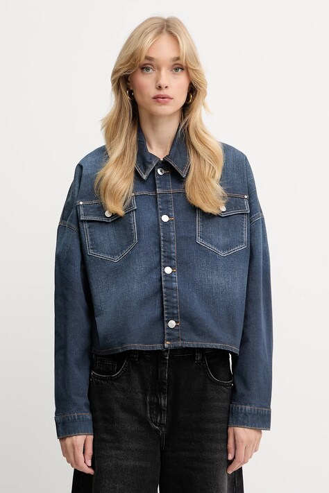 Košilová bunda Guess WESTERN tmavomodrá barva, přechodná, oversize, W5YN90 D0213