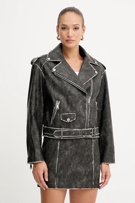 Δερμάτινο μπουφάν Guess CHARLENE χρώμα: μαύρο, W5YL04 WHDI0