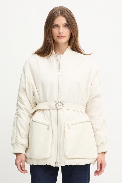 Pinko kurtka kolor beżowy przejściowa oversize 105340 A2OL
