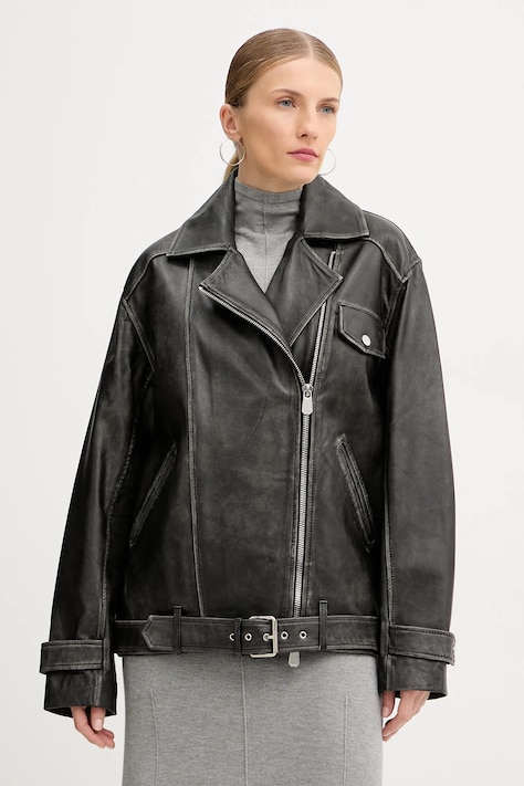 Pinko ramoneska skórzana kolor czarny przejściowa oversize 105369 A23U