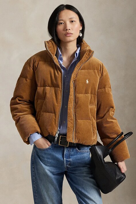 Polo Ralph Lauren kurtka puchowa Woven Puffer kolor beżowy zimowa 211971178