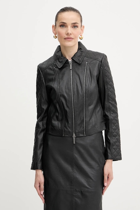 Kožená bunda Armani Exchange černá barva, přechodná, XW000654 AF16212