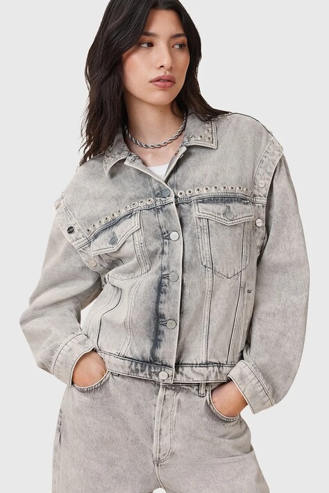 AllSaints geacă de blugi din bumbac CHLO culoarea gri, de tranziție, oversize, W059OC