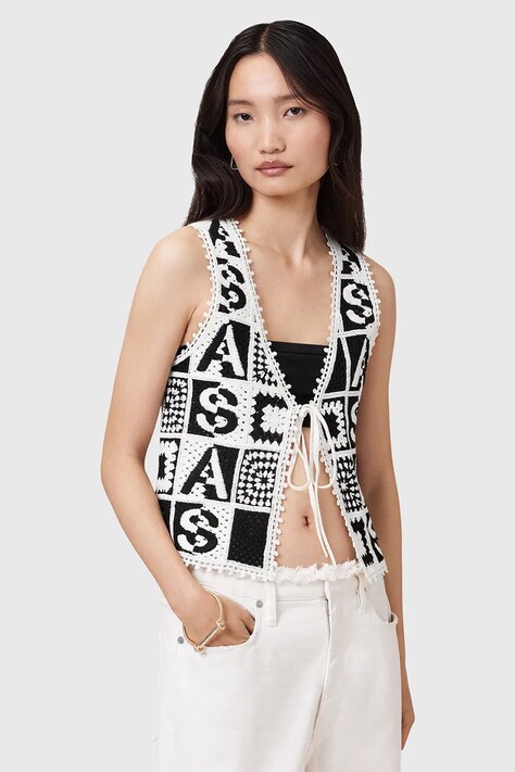 AllSaints vestă din bumbac FLORENCE culoarea negru, de tranziție, W067KC