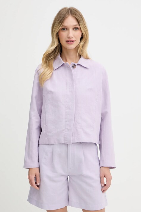 Pepe Jeans geacă cu aspect de cămașă culoarea violet, de tranzitie, oversize, PL402605
