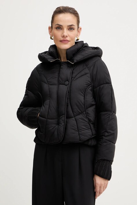Fracomina kurtka kolor czarny zimowa oversize FJ25WC3002O42301