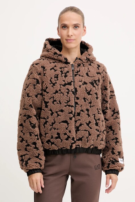 EA7 Emporio Armani kurtka dwustronna kolor brązowy zimowa oversize AF16373.7W000668