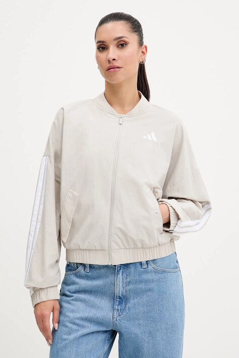 adidas geacă Essentials culoarea bej, de tranziție, oversize, JE1317