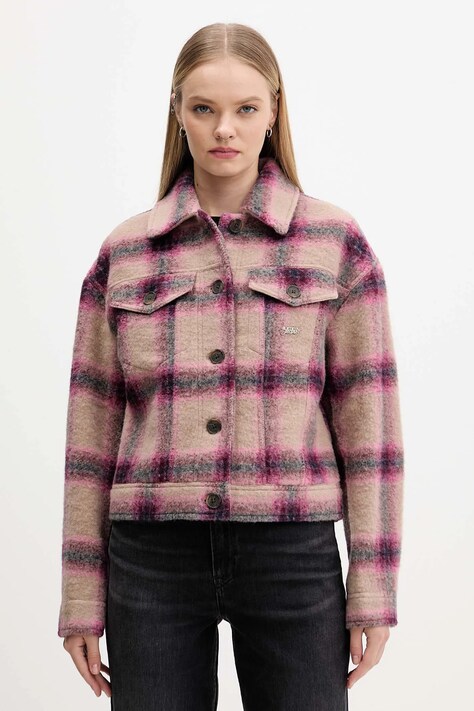 Tommy Jeans kurtka z dodatkiem wełny kolor różowy przejściowa oversize DW0DW21662