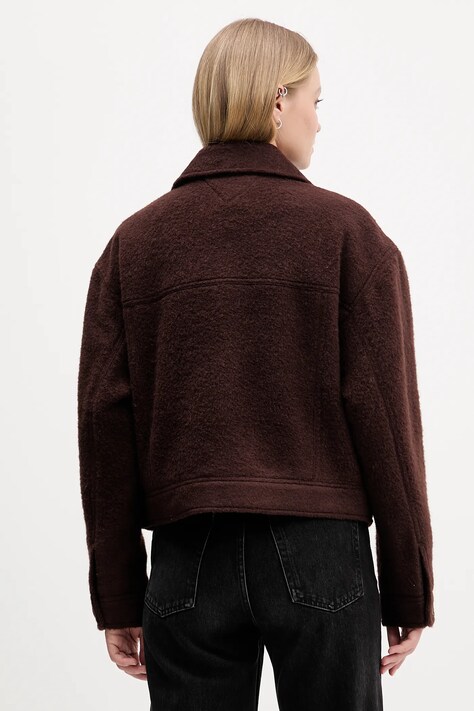 Tommy Jeans jachetă din amestec de lână culoarea maro, de tranziție, oversize, DW0DW21662