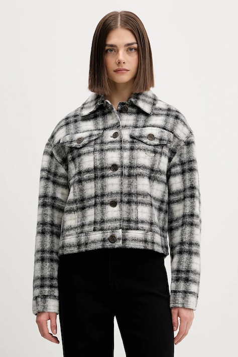 Tommy Jeans kurtka z dodatkiem wełny kolor czarny przejściowa oversize DW0DW21662