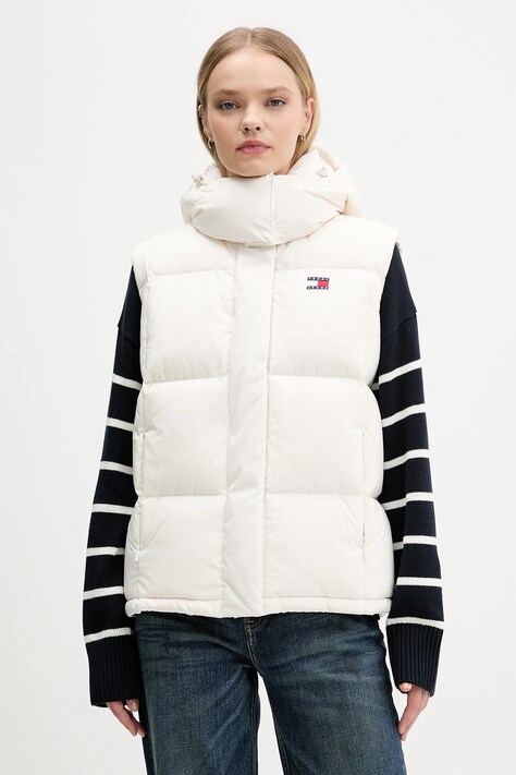 Tommy Jeans bezrękawnik puchowy kolor beżowy zimowy DW0DW21627