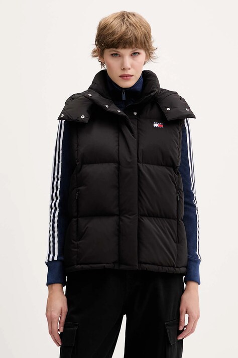 Tommy Jeans bezrękawnik puchowy kolor czarny zimowy DW0DW21627
