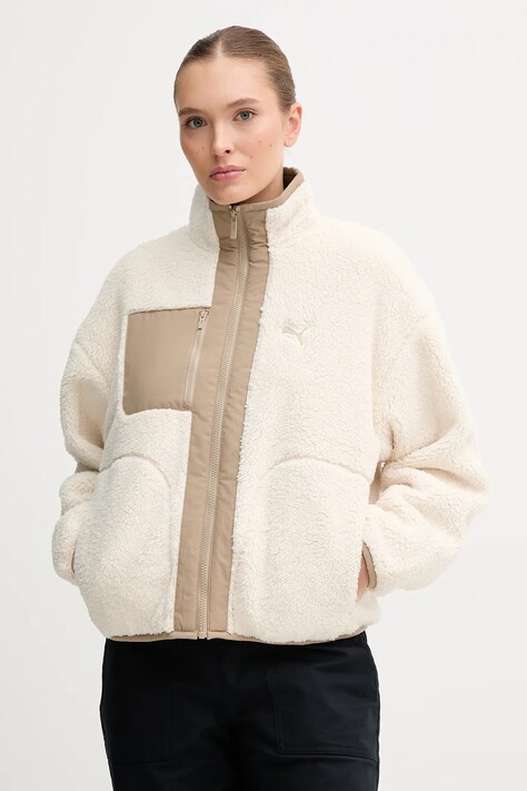 Puma kurtka dwustronna kolor beżowy przejściowa oversize 688386