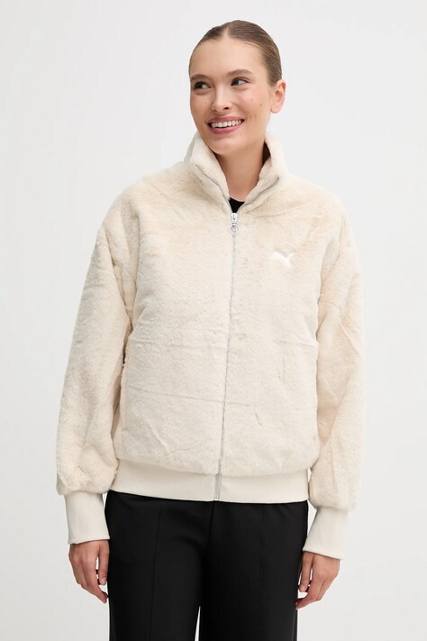 Puma kurtka kolor beżowy przejściowa oversize 632169