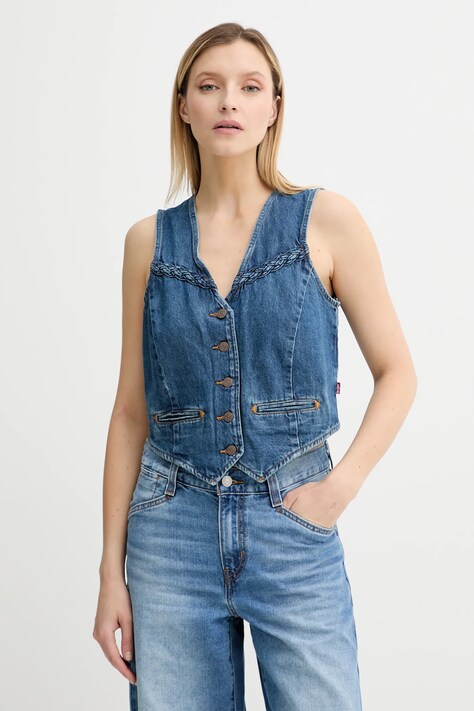 Levi's kamizelka jeansowa kolor niebieski jednorzędowa 001WQ
