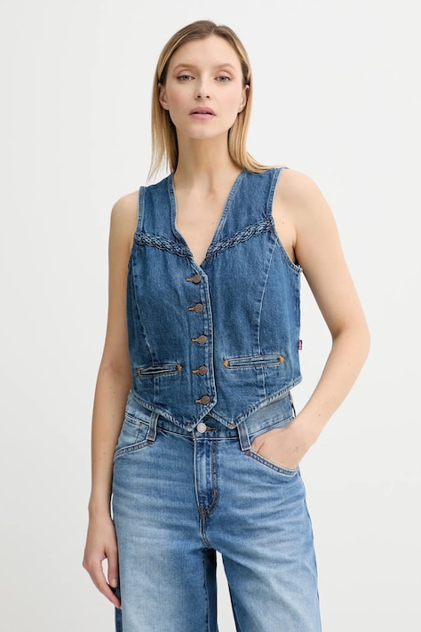 Levi's kamizelka jeansowa kolor niebieski jednorzędowa 001WQ