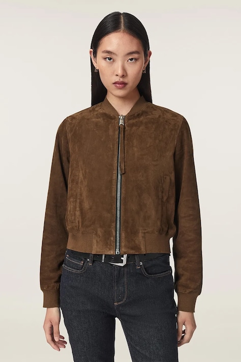 AllSaints Куртка-бомбер для женщин из замши ORTEN коричневая W041LD