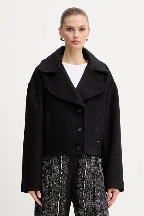 Just Cavalli płaszcz z dodatkiem wełny kolor czarny 79PAT441 CNY13