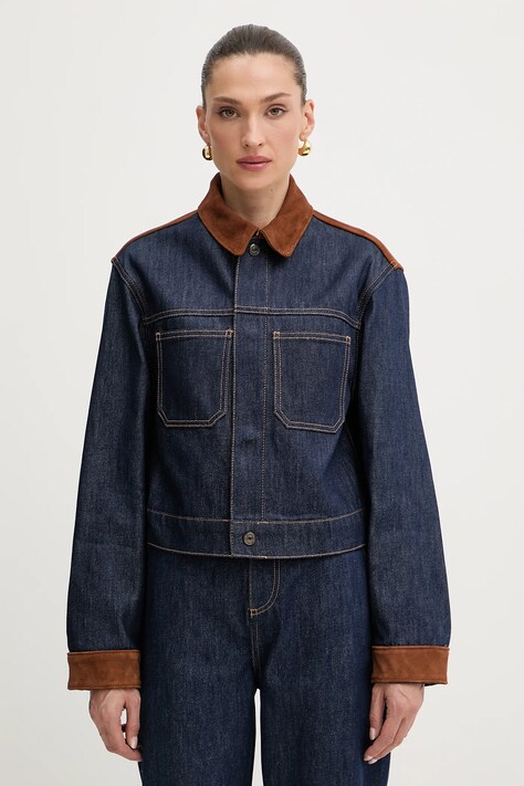 Liu Jo kurtka jeansowa kolor granatowy przejściowa oversize UF5084.DS073