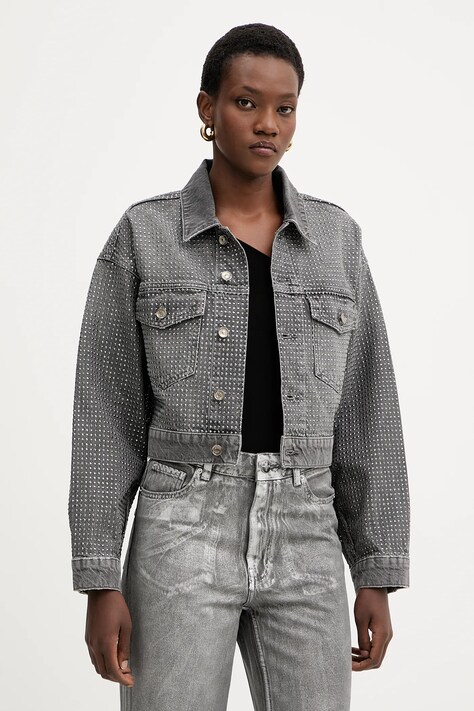 Liu Jo geacă jeans culoarea gri, de tranziție, oversize, UF5088.D5020
