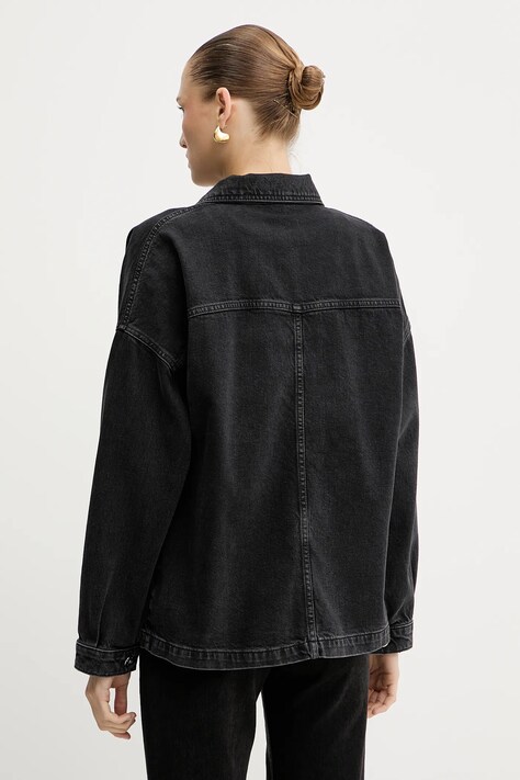 Liu Jo geacă jeans culoarea negru, de tranziție, oversize, UF5111.D4927