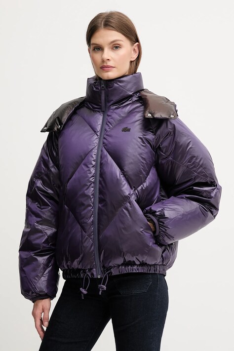 Lacoste kurtka puchowa kolor fioletowy zimowa oversize BF5326