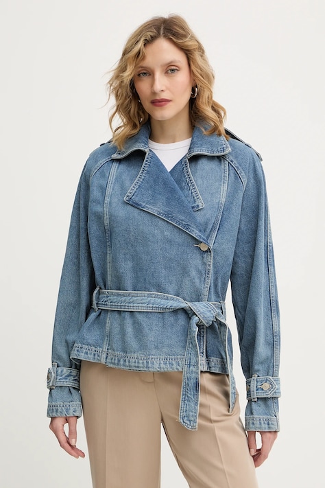 Traper jakna Guess RUNA boja: plava, za prijelazno razdoblje, oversize, W5BN0D D0742