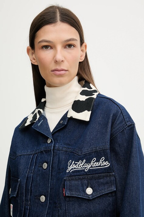 Levi's kurtka jeansowa kolor niebieski przejściowa 0034C